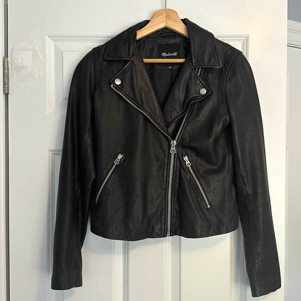 Madewell Washed Leather Motorcycle Jacket. Small, True Black